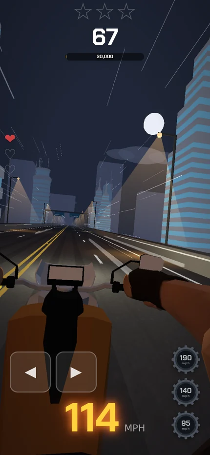 City Skyway level at night, speed streaks across the skyline
